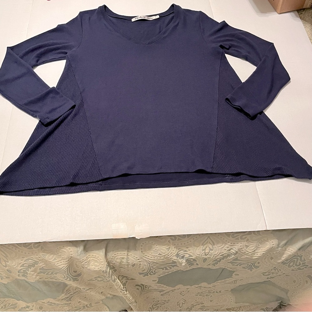 Michael Stars Womens Size Large Blue V-neck‎ Soft Long Sleeve Pullover Tunic Top
